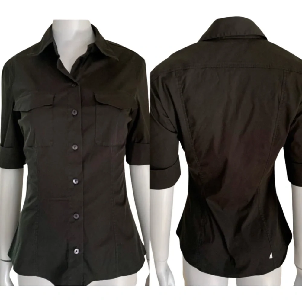 KENZO PARIS Poplin Stretch Button Up Black Blouse - Picture 15 of 15